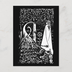 Beardsley Nouveau Lady & Peacocks Post Card Briefkaart