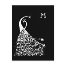 Beardsley Peacocks Pair Monogram Post Card