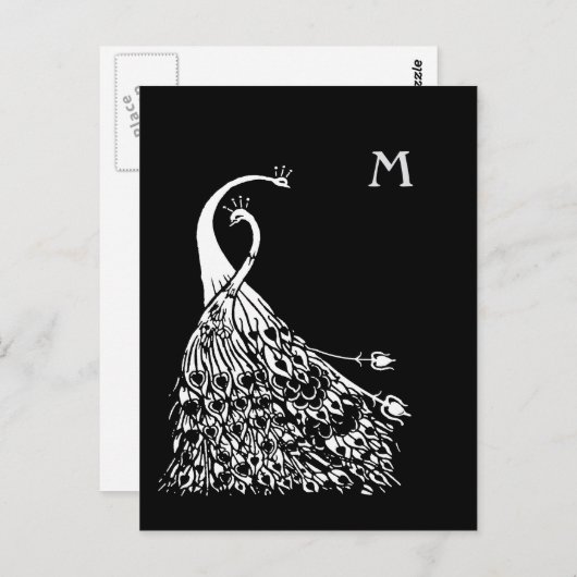Beardsley Peacocks Paire Monogramme Carte postale (Devant / Derrière)