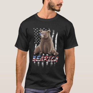 Bearica Pun US Flag Patriottische Waterverf Grizzl T-shirt