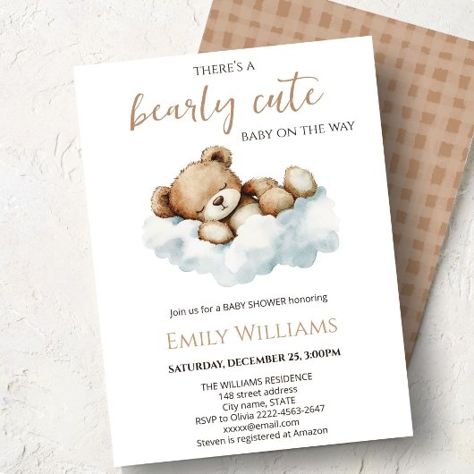 Bearly Cute Baby Shower Invitation | Neutral Teddy