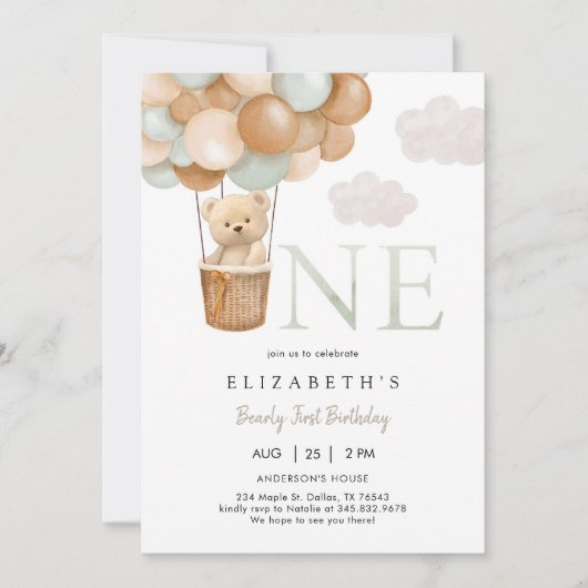 Bearly First Teddy Bear 1st Birthday Invitation (Devant)