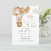Bearly First Teddy Bear 1st Birthday Invitation (Debout devant)