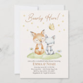 Bearly Here Woodland Stars Vos en Beer Baby Shower Kaart (Voorkant)