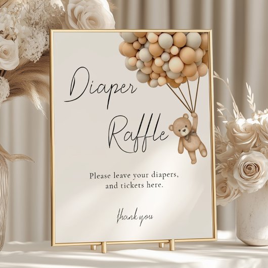 Bearly Wait Baby shower Luier Raffle Sign Poster
