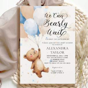 Bearly Wait Balloons Waterverf Baby Boy Shower Kaart