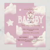 Bearly Wait Bear Bow Baby Girl Shower Invitation (Devant / Derrière)
