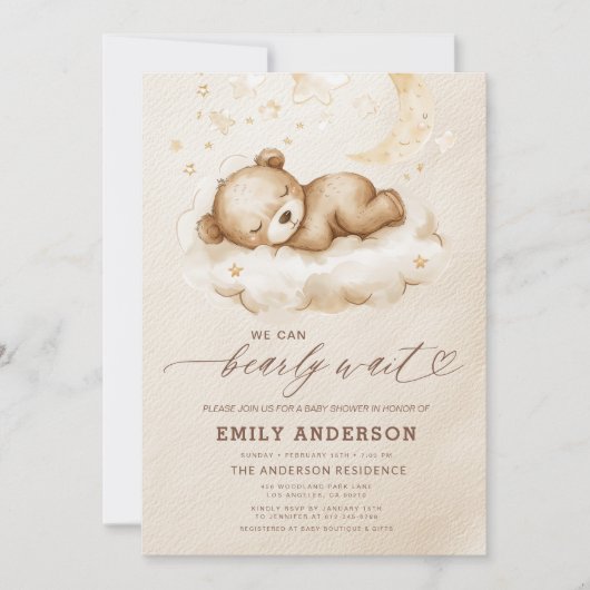 Bearly Wait Beige Genderneutraal Baby shower Kaart (Voorkant)