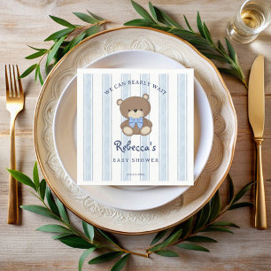 Bearly wait blauw retro strepen  baby shower servet