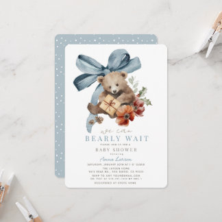Bearly Wait Blauwe Boog Vakantie Jongen Baby Showe Kaart