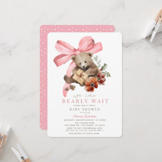 Bearly Wait Blauwe Roze Vakantie Meisje Baby Showe Kaart