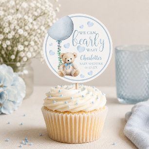 Bearly Wait Blauwe Teddibeer Baby Shower Sticker