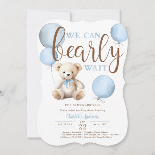 Bearly Wait Blue Balloon Teddy Bear Baby shower Kaart