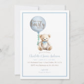 Bearly Wait Blue Teddy Bear Baby shower Invitation (Devant)
