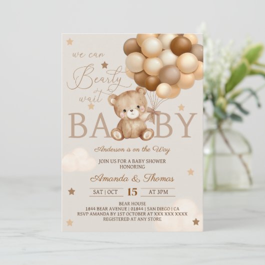 Bearly Wait Brown Baby shower Kaart (Staand voorkant)