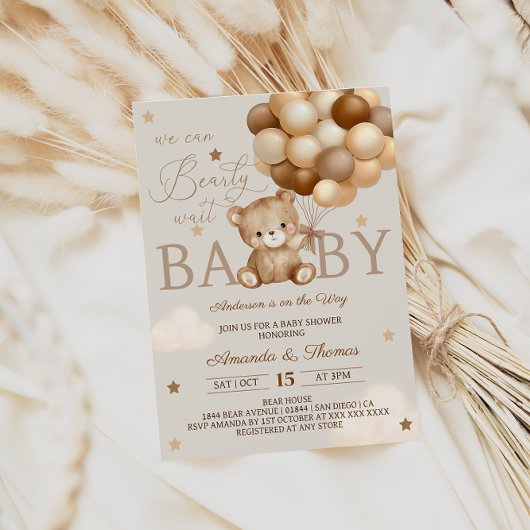 Bearly Wait Bruine Baby Shower  Kaart