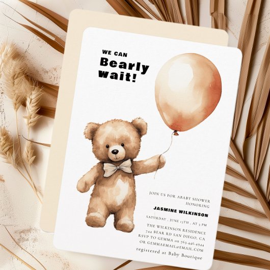 Bearly wait gender neutre baby shower Invitation