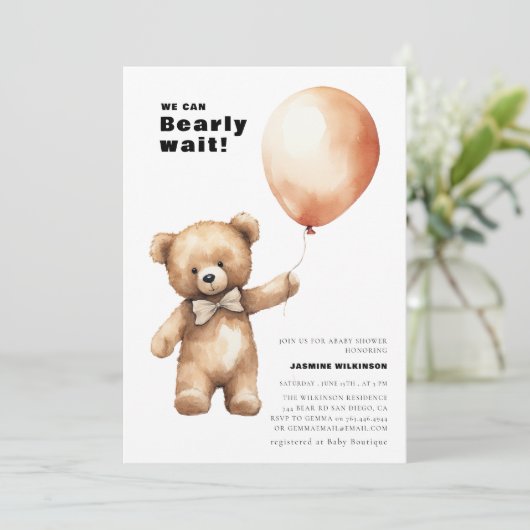 Bearly wait gender neutre baby shower Invitation (Debout devant)