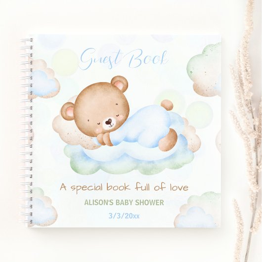 Bearly Wait Green Blue Boy Baby shower Livre d'inv