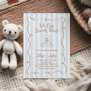 Bearly Wait Hand Getekende Blauwe Strepen Baby Sho Kaart