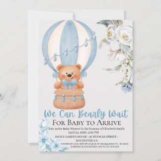 Bearly Wait Heet Luchtballon Baby Shower Uitnodigi Feestdagenkaart