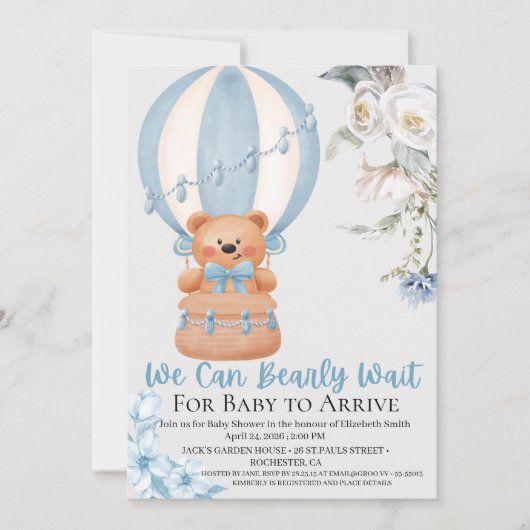 Bearly Wait Hot Air Ballon Baby Shower Invitation (Devant)
