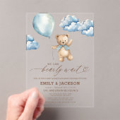 Bearly Wait Neutral Beige & Blue Boy Baby shower Acryl Uitnodigingen (Insitu (Draagbaar))