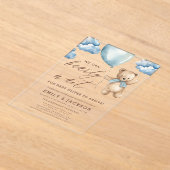 Bearly Wait Neutral Beige & Blue Boy Baby shower Acryl Uitnodigingen (Laagn)