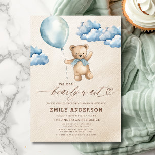 Bearly Wait Neutral Beige & Blue Boy Baby shower Kaart