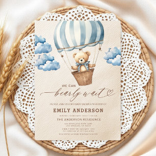 Bearly Wait Neutral Beige & Blue Boy Baby shower Kaart