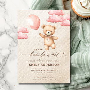 Bearly Wait Neutral Beige & Pink Girl Baby shower Kaart