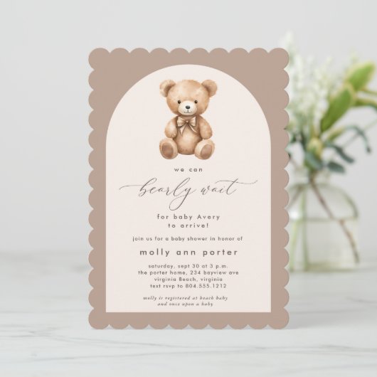Bearly Wait Neutral Simple Baby shower Invitation (Debout devant)
