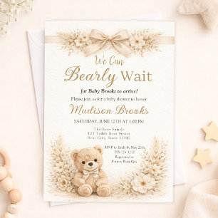 Bearly Wait Neutrale Teddyshower Boho Babyfeestje Kaart