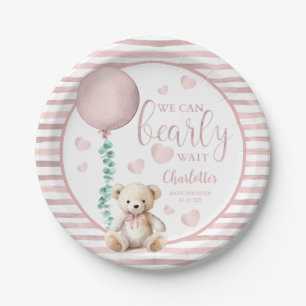 Bearly Wait Pink Teddy Bear Baby shower Borden Papieren Bordje