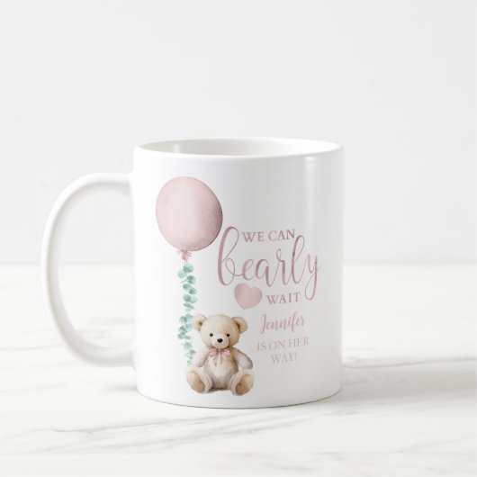 Bearly Wait Pink Teddy Bear Baby shower Café Mug (Gauche)