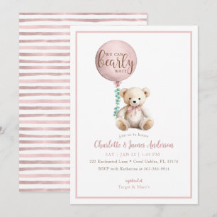 Bearly Wait Pink Teddy Bear Baby shower Uitnodigen Kaart