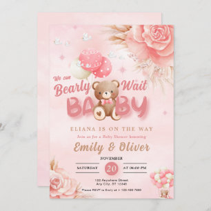 Bearly Wait Pink Teddy Bear Invitation Baby shower