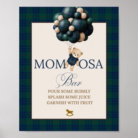 Bearly Wait Preppy Teddy Balloon Baby Shower Poster (Voorkant)