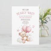 Bearly Wait Roze Beer Baby shower Kaart (Staand voorkant)
