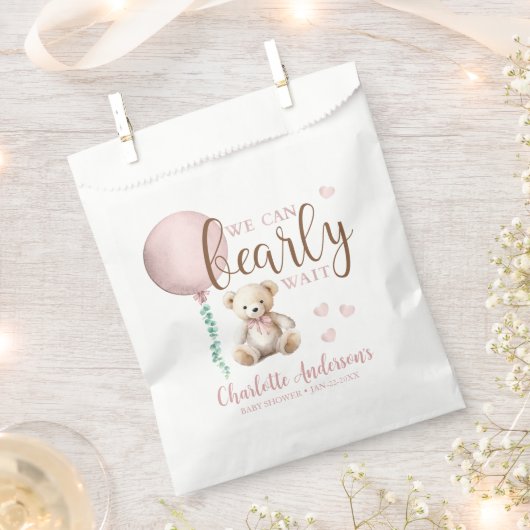 Bearly Wait Roze Teddy Bear Baby shower Favorieten Bedankzakje (Geknipt)