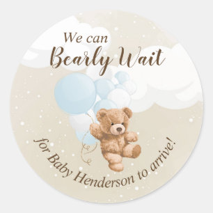 Bearly Wait Stofblauwe Teddydbeer Ronde Sticker
