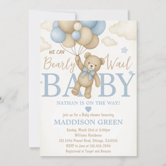 Bearly Wait Teddy Bear Baby shower Invitation (Devant)