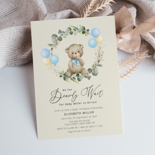 bearly wait teddy bear baby shower invitation