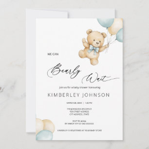 Bearly Wait Teddy Bear & Baloons Baby shower Kaart