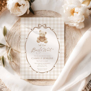 Bearly Wait Teddy Bear Gingham Baby shower Uitnodi Kaart