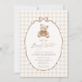 Bearly Wait Teddy Bear Gingham Baby shower Uitnodi Kaart (Voorkant)