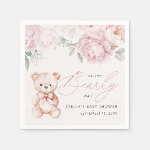Bearly Wait Teddy Bear Pioen Baby Shower Papier Servet