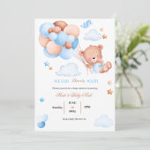 Bearly Wait Teddy Ours Bleu Baby shower Invitation (Debout devant)