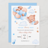Bearly Wait Teddy Ours Bleu Baby shower Invitation (Devant / Derrière)