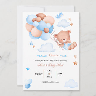 Bearly Wait Teddy Ours Bleu Baby shower Invitation